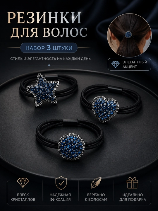 Резинка для волос со стразами и декоративными камушками - 
