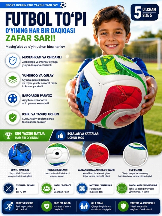 5-o'lchamli futbol to'pi, mashg'ulot va o'yinlar uchun - 