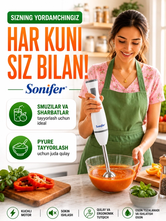 Ручной блендер Sonifer 200 Вт для смузи, коктейлей, пюре, соусов и напитков