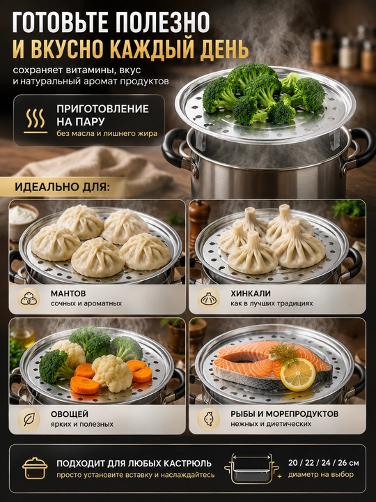 Manti, xinkali va sabzavotlar uchun oyoqli parovarka/Qozon ichiga g‘alvir-parovarka