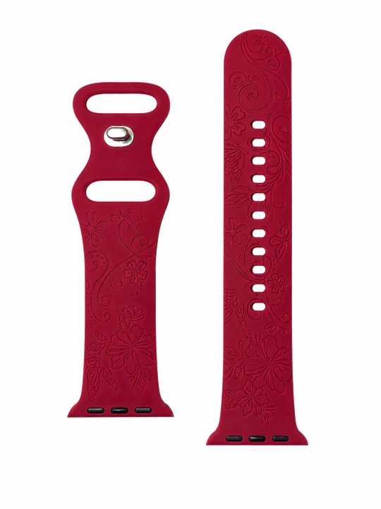 Ремешок силиконовый с цветочным для Apple Watch 38/40/41, 42/44/45/49 мм, бордовый