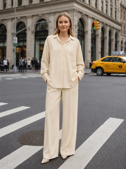 Oversize ayollar kostyumi - ko‘ylak va shim to‘plami - 
