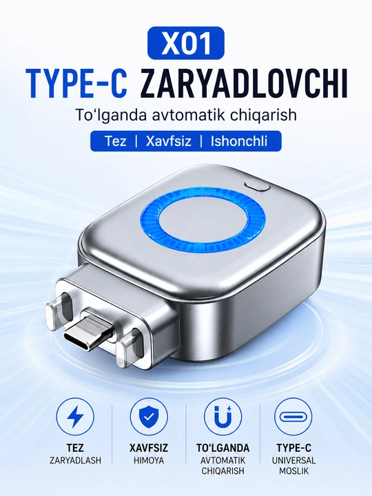 X01 Type-C zaryadlovchi — to‘liq zaryadlanganda avtomatik ajraluvchi (Auto-Eject) - 