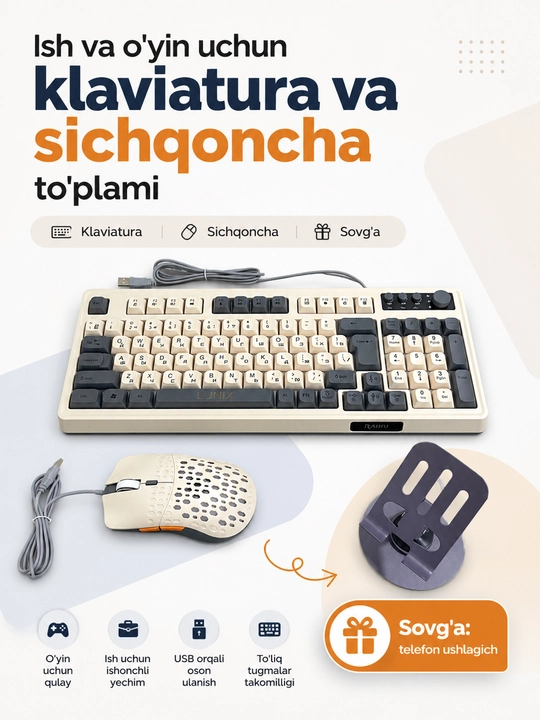 Ish va O'yin uchun Slavyatura va Sichqoncha to'plami, Telefon ushlagich sovg'a - 