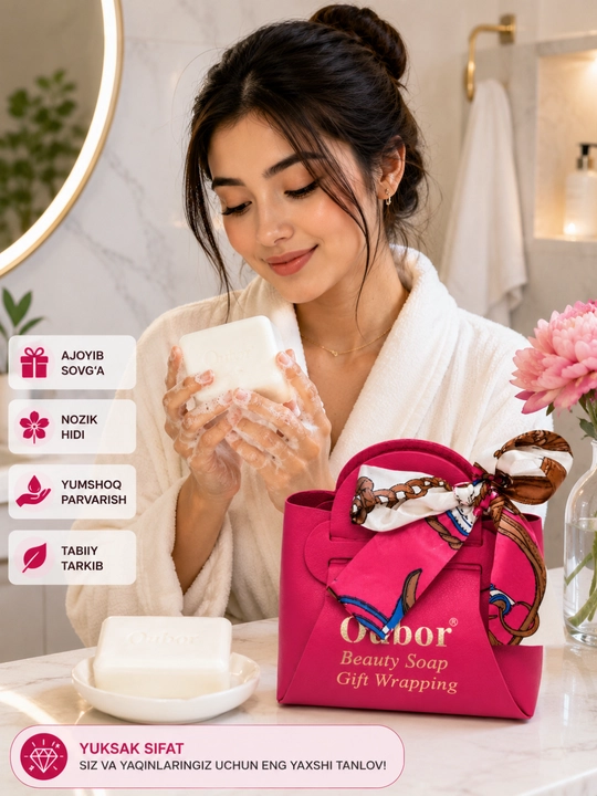 O‘ebur sovg‘a sovuni sovg‘a qadog‘ida, ayollar uchun xushbo‘y kosmetik sovun