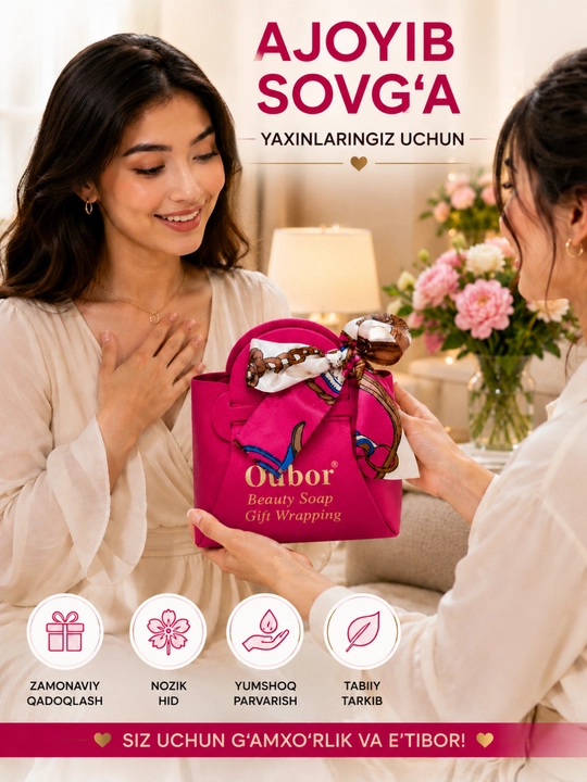 O‘ebur sovg‘a sovuni sovg‘a qadog‘ida, ayollar uchun xushbo‘y kosmetik sovun