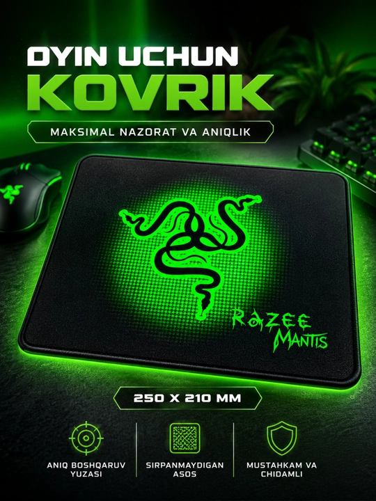 Premium gaming sichqoncha gilamchasi sirpanmaydigan yuqori aniqlikdagi mouse pad 250×210 m