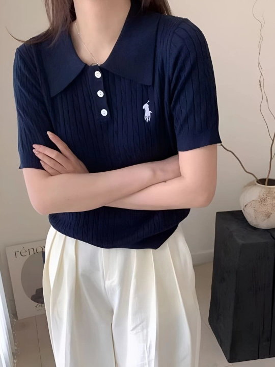 Ayollar polo koftasi, toqilgan, qisqa yengli - 