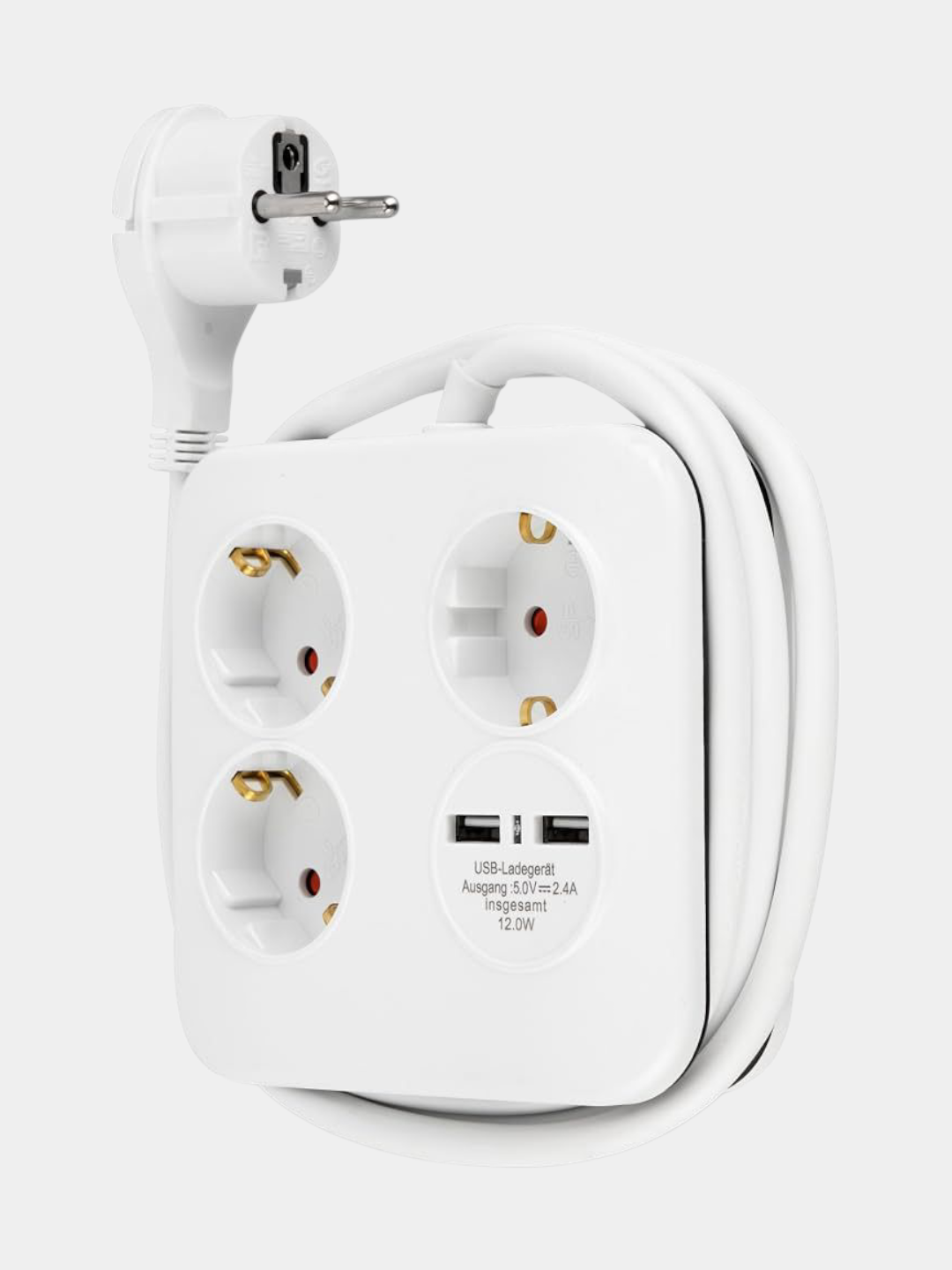 USB Type-C portli kvadrat udlinitel, ixcham uzatma kabeli, 3 ta rozetka, 5V2.4A 12W