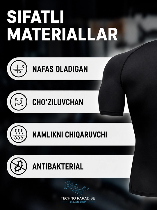 Erkaklar uchun mashg‘ulotlar, fitnes va yakkakurashlar uchun sport, kompression rashgard