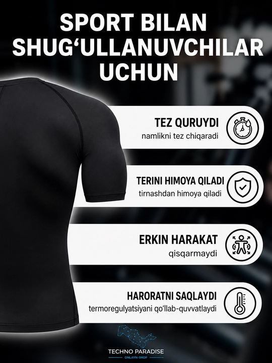 Erkaklar uchun mashg‘ulotlar, fitnes va yakkakurashlar uchun sport, kompression rashgard