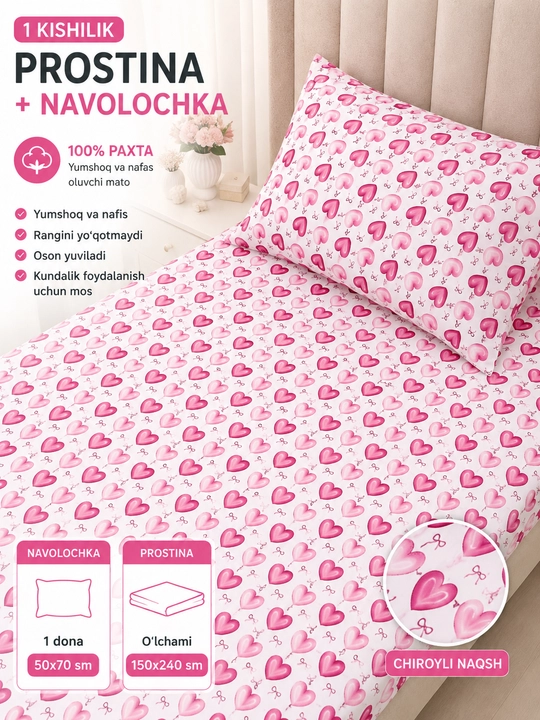 1 kishilik bolalar prostinasi + navolochka Barbie, Frozen, Elza, Unicorn, Princess - 