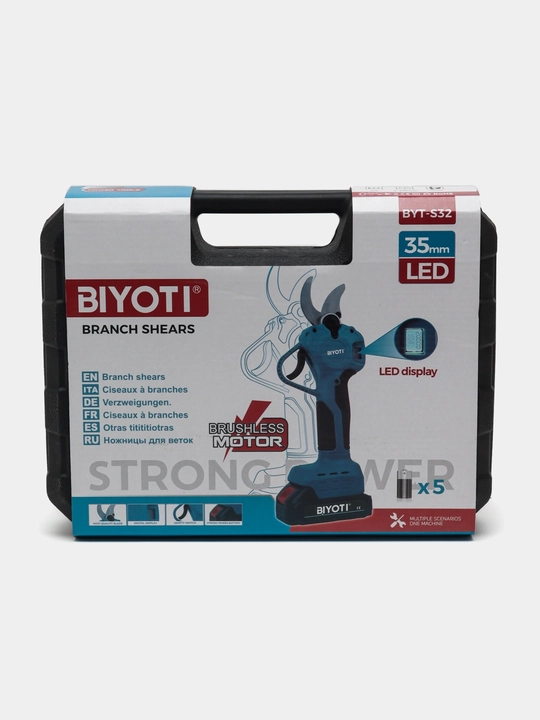 Аккумуляторный бесщёточный секатор BIYOTI BYT-S32, 26V, диаметр реза до 35 мм, 100 рез/мин