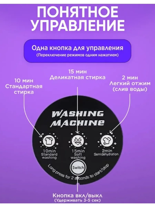 Siqish funksiyali yig‘ma mini kir yuvish mashinasi, 10 l va 12 l