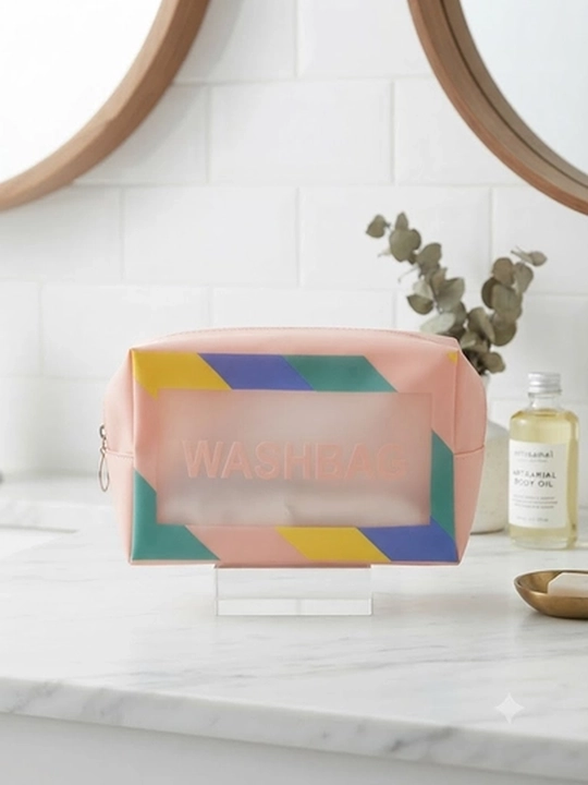 Sayohat va kosmetika uchun uslubiy printli shaffof ayollar kosmetichkasi WASHBAG - 