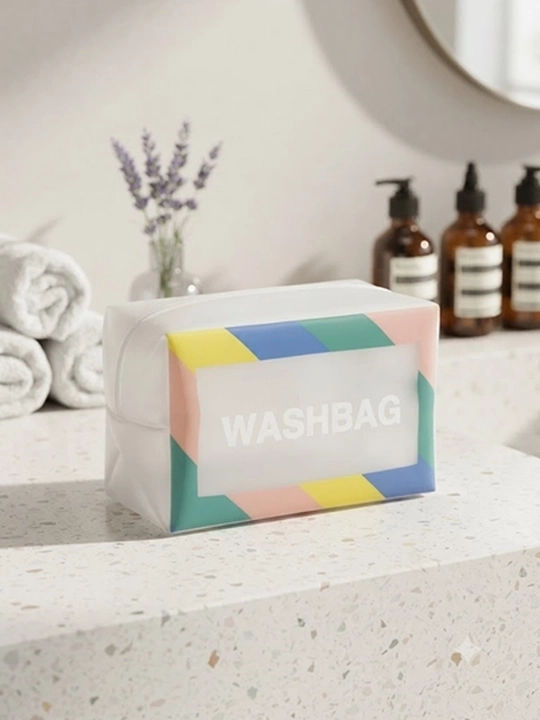 Sayohat va kosmetika uchun uslubiy printli shaffof ayollar kosmetichkasi WASHBAG - 