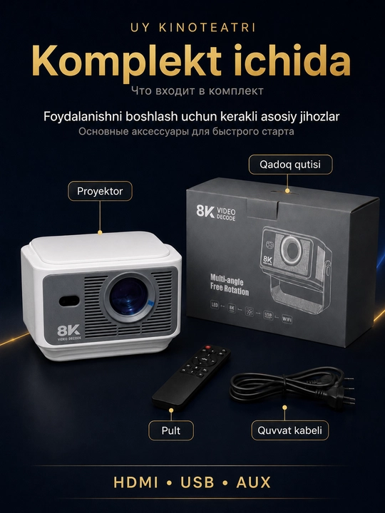 Проектор Android TV Full HD 1080p, Wi-Fi 5G, автофокус, 400 ANSI, 8K