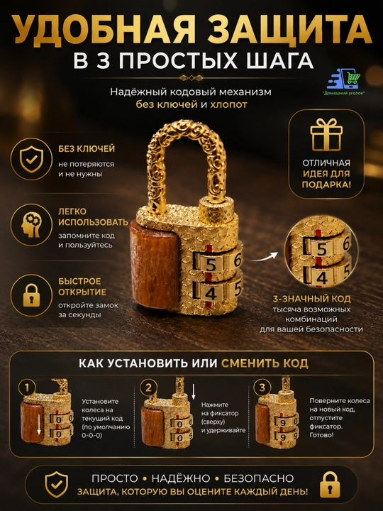 Mini kodli qulf, chamadon, sumka va zargarlik qutilari uchun kombinatsiyali qulf