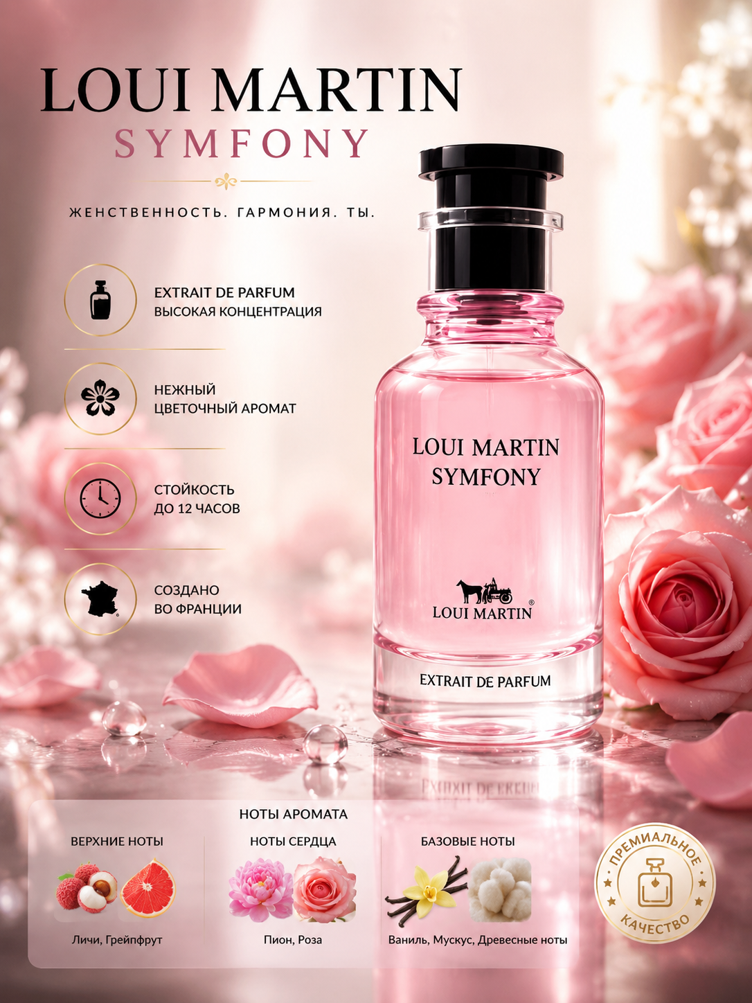 LOUI MARTIN, SYMFONY, Extrait de parfum, nozik didli ayollar uchun aromat, 100ml OAE - 