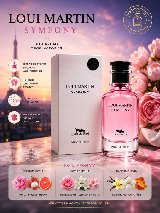 LOUI MARTIN, SYMFONY, Extrait de parfum, nozik didli ayollar uchun aromat, 100ml OAE