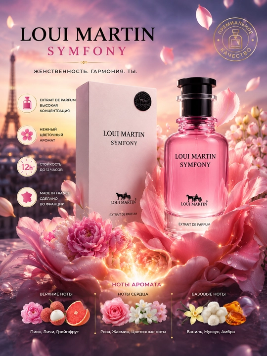 LOUI MARTIN, SYMFONY, Extrait de parfum, nozik didli ayollar uchun aromat, 100ml OAE