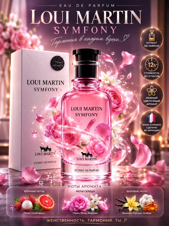 LOUI MARTIN, SYMFONY, Extrait de parfum, nozik didli ayollar uchun aromat, 100ml OAE