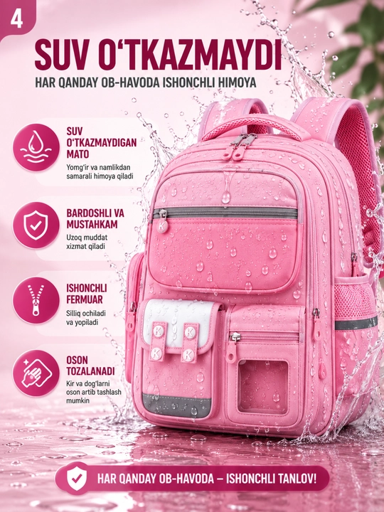 Maktab sumkasi ortopedik,maktabga sumka, 1–5 sinf uchun, qiz va o'g'il bolalar uchun sumka