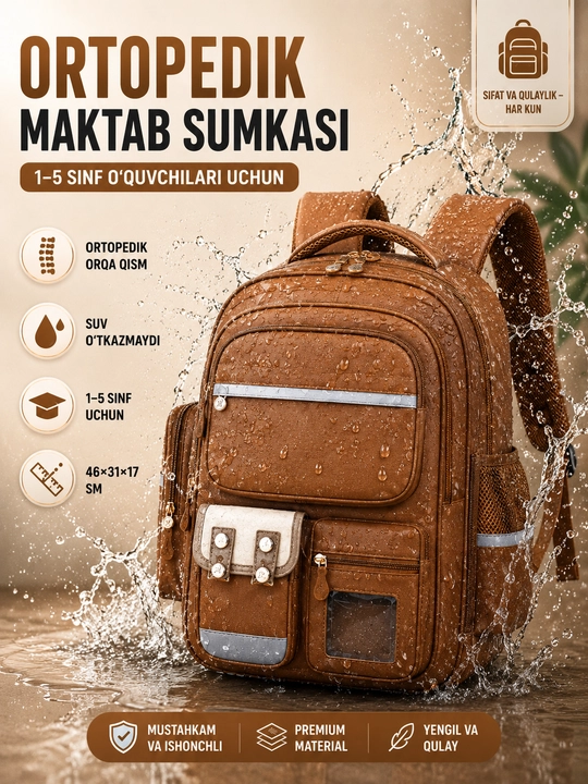 Maktab sumkasi ortopedik,maktabga sumka, 1–5 sinf uchun, qiz va o'g'il bolalar uchun sumka