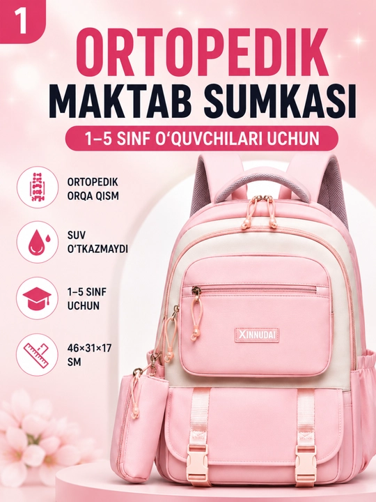 Maktab sumkasi ortopedik, 1–5 sinf uchun, qiz va o'g'il bolalar maktabga sumka - 