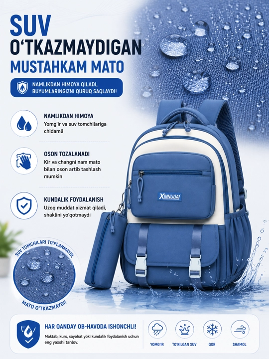 Maktab sumkasi ortopedik, 1–5 sinf uchun, qiz va o'g'il bolalar maktabga sumka