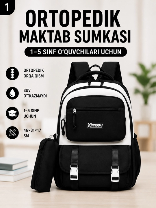 Maktab sumkasi ortopedik, 1–5 sinf uchun, qiz va o'g'il bolalar maktabga sumka - 