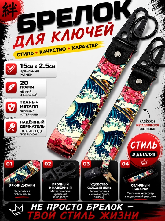 Брелок для ключей тканевый с металлическим карабином автомобильный стиль - 