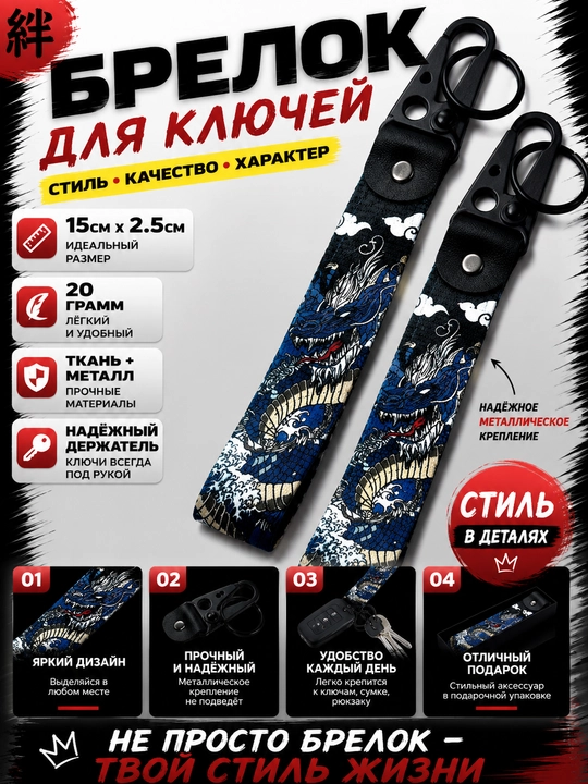 Брелок для ключей тканевый с металлическим карабином автомобильный стиль - 