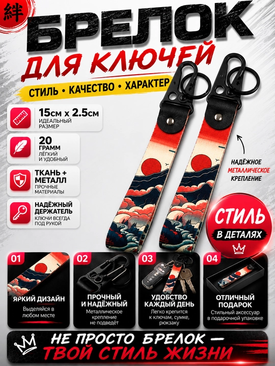 Брелок для ключей тканевый с металлическим карабином автомобильный стиль - 