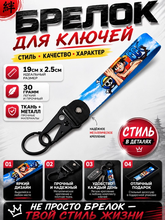 Брелок для ключей тканевый с металлическим карабином автомобильный стиль - 