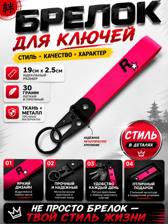 Брелок для ключей тканевый с металлическим карабином автомобильный стиль - 