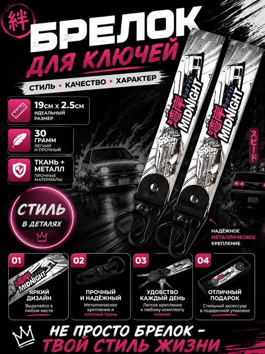 Брелок для ключей тканевый с металлическим карабином автомобильный стиль - 