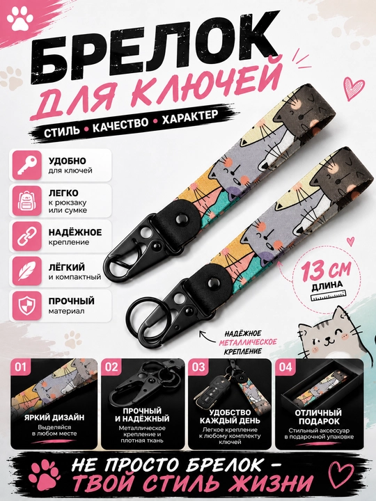 Брелок для ключей тканевый с металлическим карабином автомобильный стиль - 