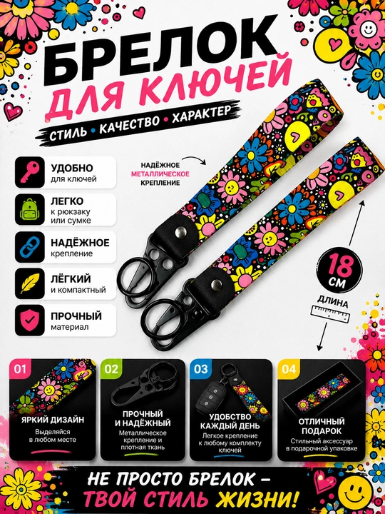 Брелок для ключей тканевый с металлическим карабином автомобильный стиль - 