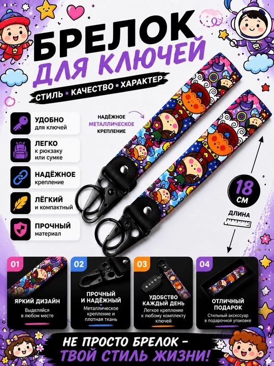 Брелок для ключей тканевый с металлическим карабином автомобильный стиль - 