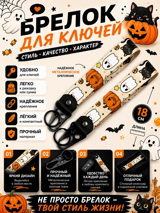 Брелок для ключей тканевый с металлическим карабином автомобильный стиль - 