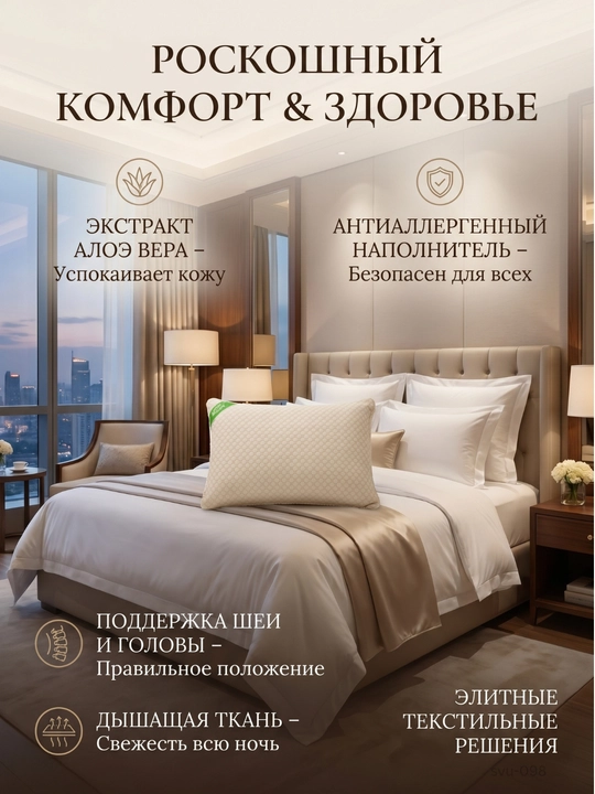 Подушки для сна - набор из 2 штук с алоэ вера, декоративные, гипоаллергенные, 50x70 см