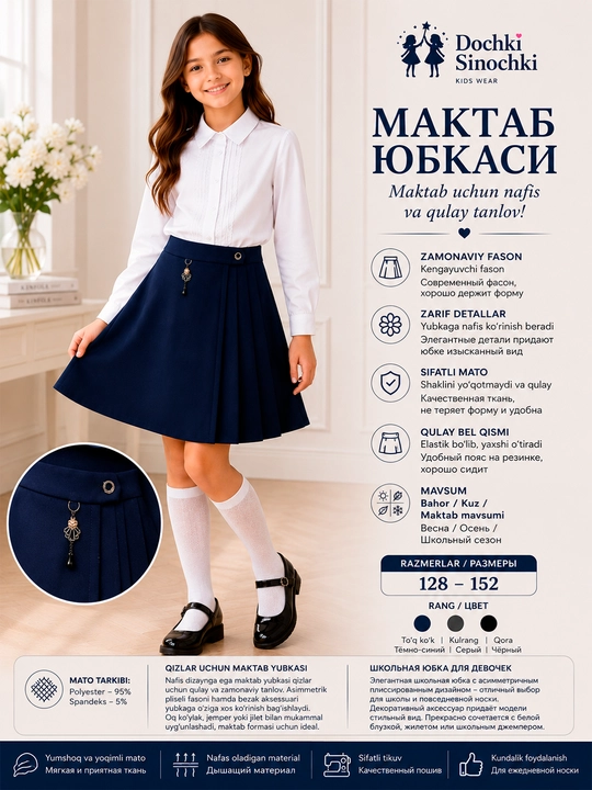 Qizlar uchun zamonaviy maktab yubkasi - 