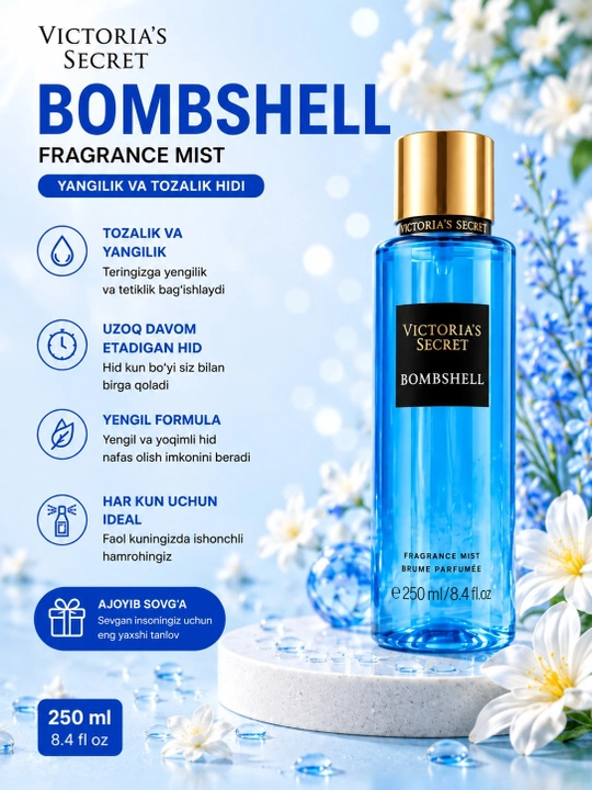 Victoria's Secret Bombshell Fragrance Mist, 250 мл – премиальный спрей для тела