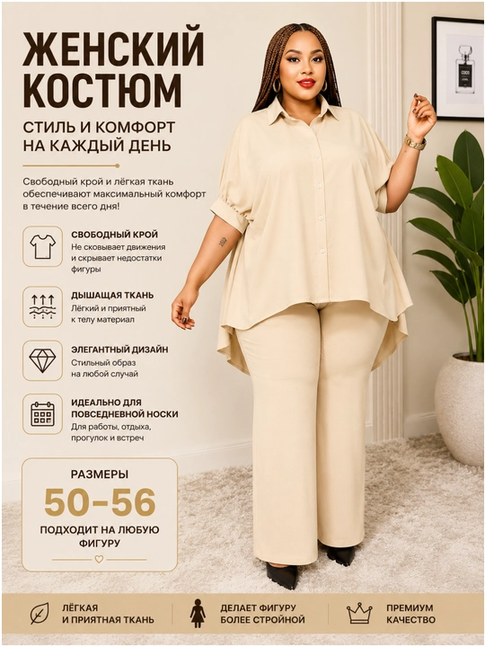 Женский костюм больших размеров 50–56, двойка осенний одежда, мода двойка, костюм брюки - 