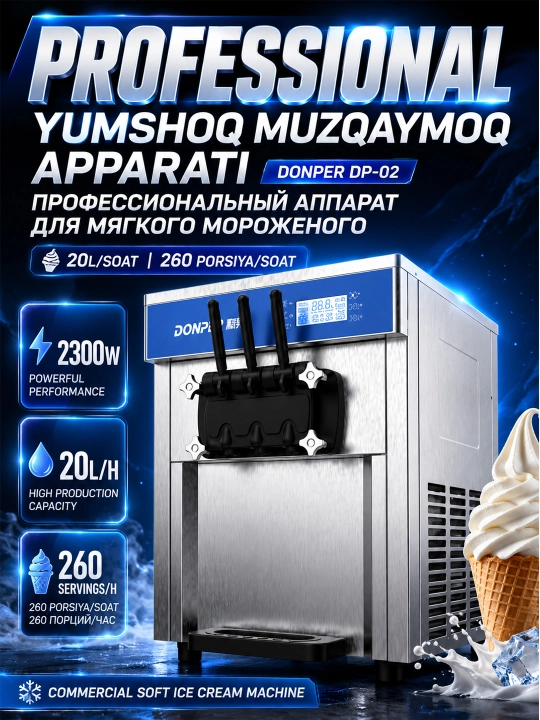 DONPER DP-02 фризер для мягкого мороженого 8.6л аппарат для мороженого коммерческий фризер - 