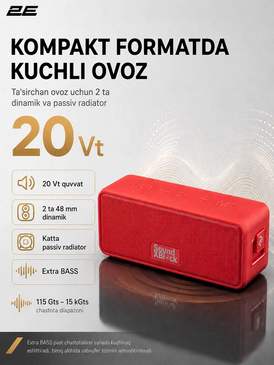 Portativ dinamik 2E SoundXBlock TWS, MP3, Wireless, Waterproof, 2E-BSSXBW