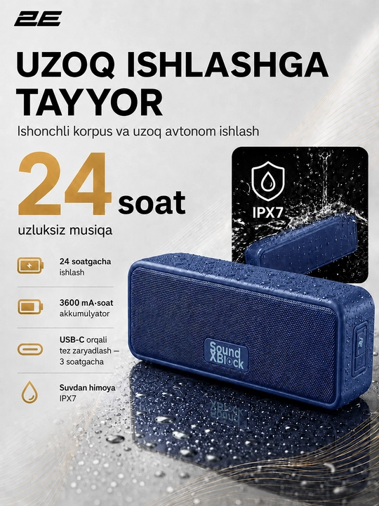 Portativ dinamik 2E SoundXBlock TWS, MP3, Wireless, Waterproof, 2E-BSSXBW