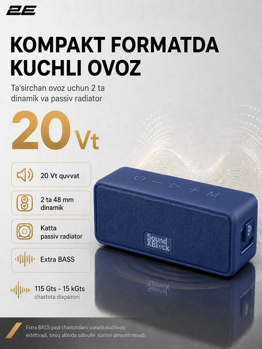 Portativ dinamik 2E SoundXBlock TWS, MP3, Wireless, Waterproof, 2E-BSSXBW