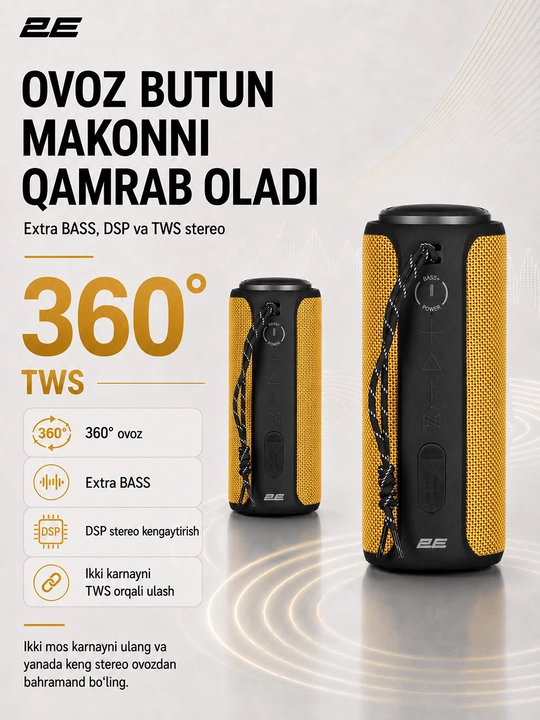 Simsiz portativ kolonka 2E SoundXTube TWS, 30 Vt, Bluetooth